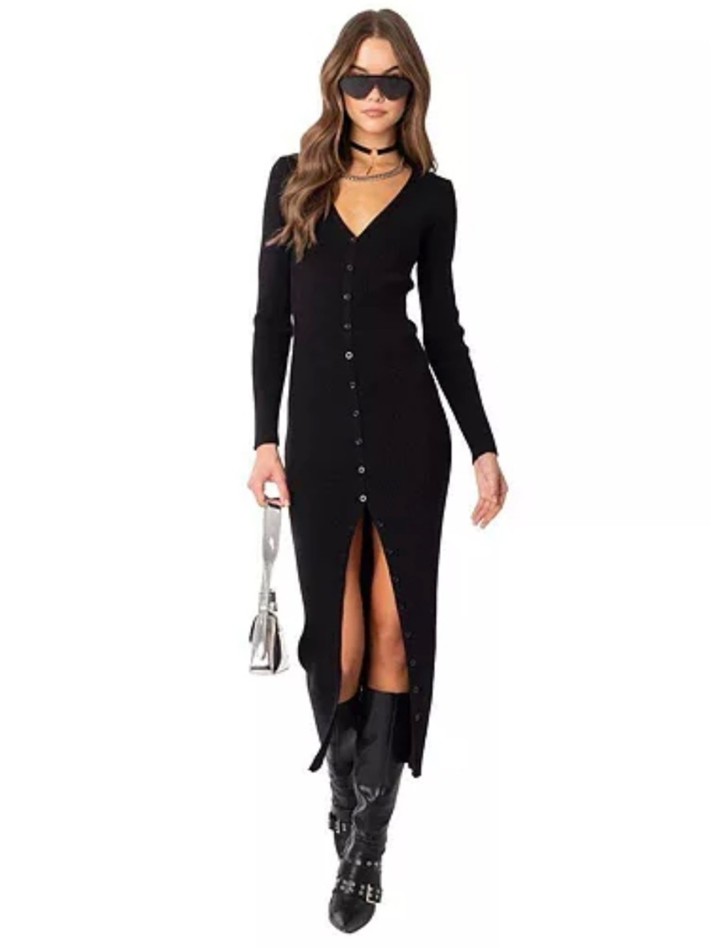 Edikted Knitted Maxi Dress with Buttons